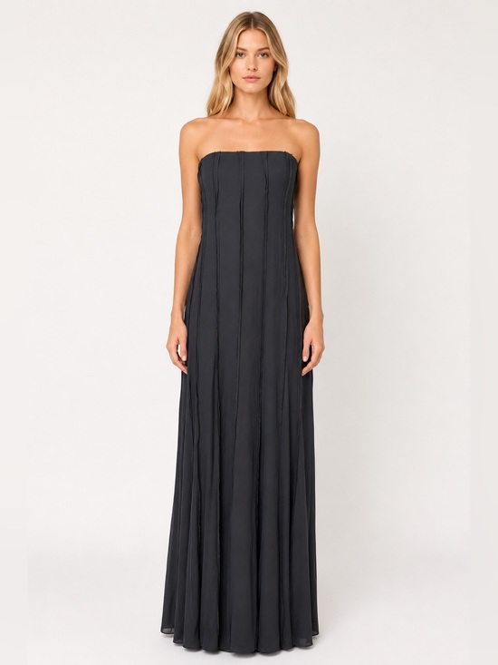 Ann Taylor Dresses & Skirts - Ann Taylor Black Silk Strapless Evening Gown Maxi Dress A-Line Built-In Bra Sz 8